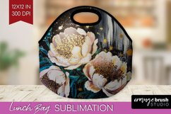 White Flowers Lunch Bag - Floral Lunch Bug PNG Sublimation Product Image 1