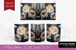White Flowers Mug Wrap - Floral Mug PNG Sublimation Product Image 1