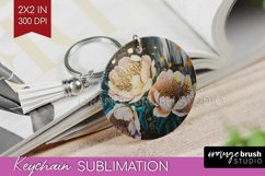 White Flowers Keychain PNG - Floral Keychain Sublimation Product Image 1