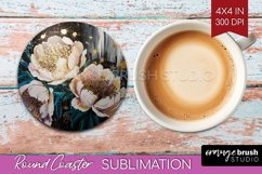 White Flowers Round Coaster - Floral Coaster PNG Sublimation Product Image 1