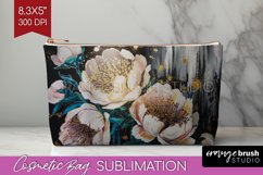 White Flowers Cosmetic Bag - Floral Makeup Bag PNG Product Image 1