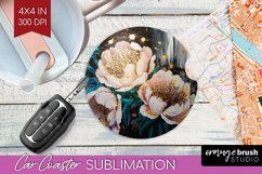 White Flowers Car Coaster - Floral Coaster PNG Sublimation Product Image 1