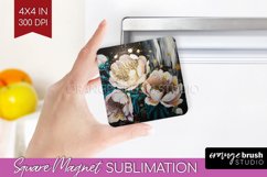 White Flowers Magnet Sublimation - Floral Square Magnet PNG Product Image 1