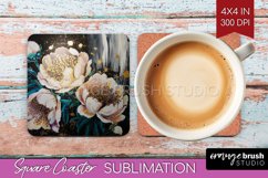 White Flowers Square Coaster - Floral Coaster PNG Product Image 1