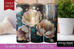 White Flowers Tumbler Wrap - Floral Tumbler PNG Sublimation Product Image 1