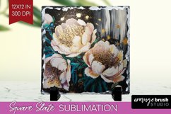 White Flowers Slate PNG - Floral Square Slate Sublimation Product Image 1