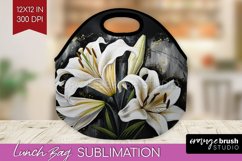 White Flowers Lunch Bag - Floral Lunch Bug PNG Sublimation Product Image 1