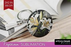 White Flowers Keychain PNG - Floral Keychain Sublimation Product Image 1
