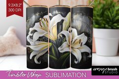 White Flowers Tumbler Wrap - Floral Tumbler PNG Sublimation Product Image 1