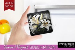 White Flowers Magnet Sublimation - Floral Square Magnet PNG Product Image 1