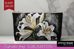 White Flowers Cosmetic Bag - Floral Makeup Bag PNG Product Image 1