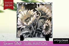 White Flowers Slate PNG - Floral Square Slate Sublimation Product Image 1