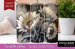 White Flowers Tumbler Wrap - Floral Tumbler PNG Sublimation Product Image 1