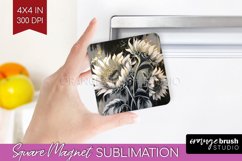 White Flowers Magnet Sublimation - Floral Square Magnet PNG Product Image 1