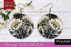 White Flowers Round Earrings - Floral PNG Sublimation Product Image 1