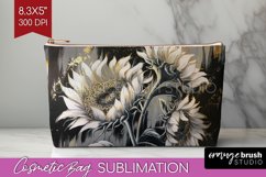 White Flowers Cosmetic Bag - Floral Makeup Bag PNG Product Image 1