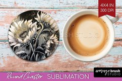 White Flowers Round Coaster - Floral Coaster PNG Sublimation Product Image 1