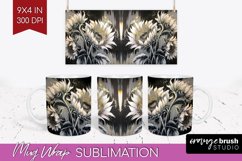 White Flowers Mug Wrap - Floral Mug PNG Sublimation Product Image 1