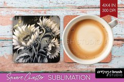 White Flowers Square Coaster - Floral Coaster PNG Product Image 1