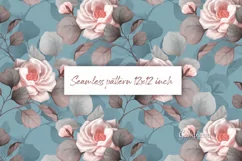 Rose flowers on blue digital paper | Seamless floral pattern Product Image 1