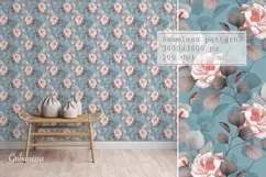 Rose flowers on blue digital paper | Seamless floral pattern Product Image 2