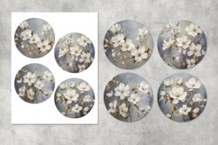 White Flowers Round Coaster, digital collage sheet Product Image 2
