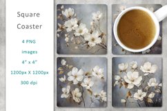 white flowers square coaster, digital collage sheet Product Image 1