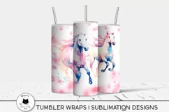 3 tumblers with white horses running wrap