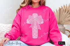 White Lace Cross Coquette Bow PNG, Christian PNG Product Image 2