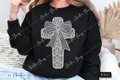 White Lace Cross Coquette Bow PNG, Christian PNG Product Image 3