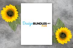 White paper poster mockup. Floral background with sunflowers