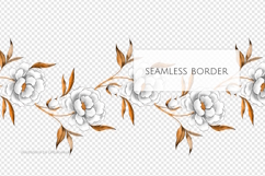 White Peony Grace Watercolor Seamless Border Product Image 3