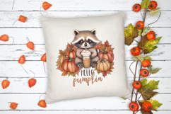 Hello Pumpkin Raccoon Fall PNG, cute Autumn Animal clip art Product Image 3