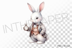 Watercolor White Rabbit in Suit PNG Clipart Illustration Product Image 1