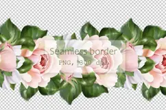 Pink roses garland clipart | Seamless floral border PNG Product Image 2