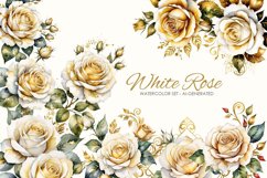 White Roses Watercolor Set - AI-Generated - 10 PNG Product Image 1