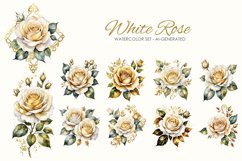 White Roses Watercolor Set - AI-Generated - 10 PNG Product Image 2