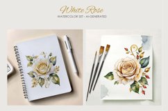 White Roses Watercolor Set - AI-Generated - 10 PNG Product Image 9