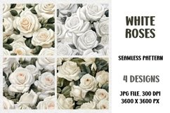Flowers, White Roses, Digital Paper, Seamless Pattern Product Image 1
