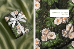White Roses Seamless Pattern | Dark Floral Background Product Image 1