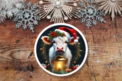 White Santa Cow with Lantern Round PNG