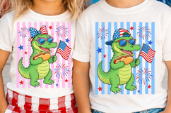 Striped 4th of July Kids Gator PNG Bundle Patriotic Boy Girl Product Image 1