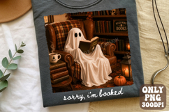Retro Cozy Ghost Reading Halloween PNG | Trendy Halloween Product Image 1