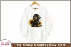 Dachshund puppy sunflower sublimation png, watercolor puppy Product Image 5
