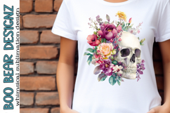 Watercolor Floral Skull Clipart Product Image 2