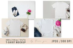 White T-Shirt Mockup 4 Styled Flat Lay Images Product Image 1