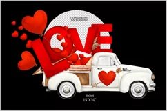 Valentines truck| White truck with heart|red love Valentines Product Image 2