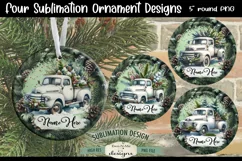 White Truck Christmas Ornament Design PNG Files | Add Name Product Image 1