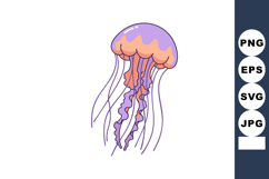 Jellyfish with purple and orange colors floating underwater Product Image 1