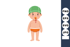 Child swimmer wearing green cap and orange trunks with whist Product Image 1